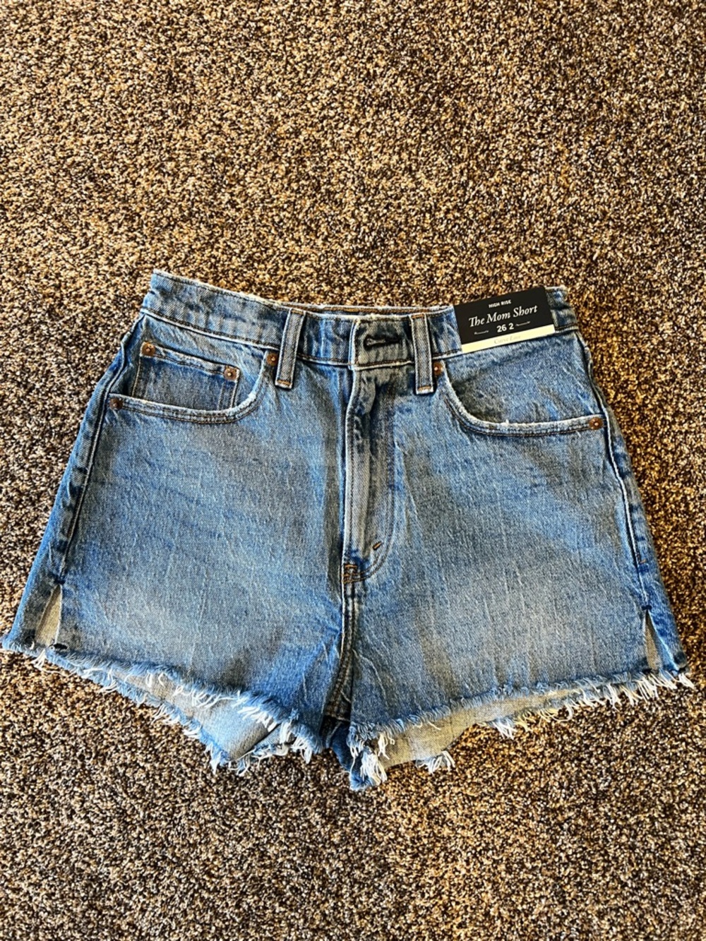 The Mom Short High-Rise Distressed Denim Shorts - Light Blue